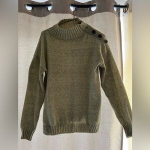 Womens Olive Green Sweater with Button Detail
